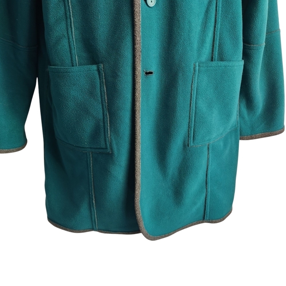 Susan Graver Womens Reversible Gray /Teal Fleece Long Sleeve Button Up Coat Sz L - Picture 11 of 13